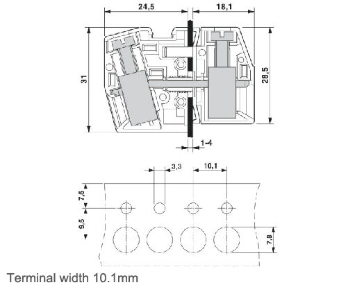 10.1mm Terminal Width Through Panel Terminal Blocks Brass UL94 V0 65A
