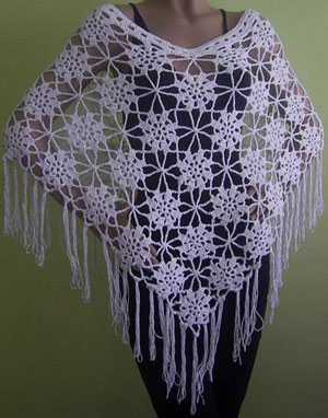 Black Evening Triangle Shawls Wraps with Tassel in Granny Square Pattern