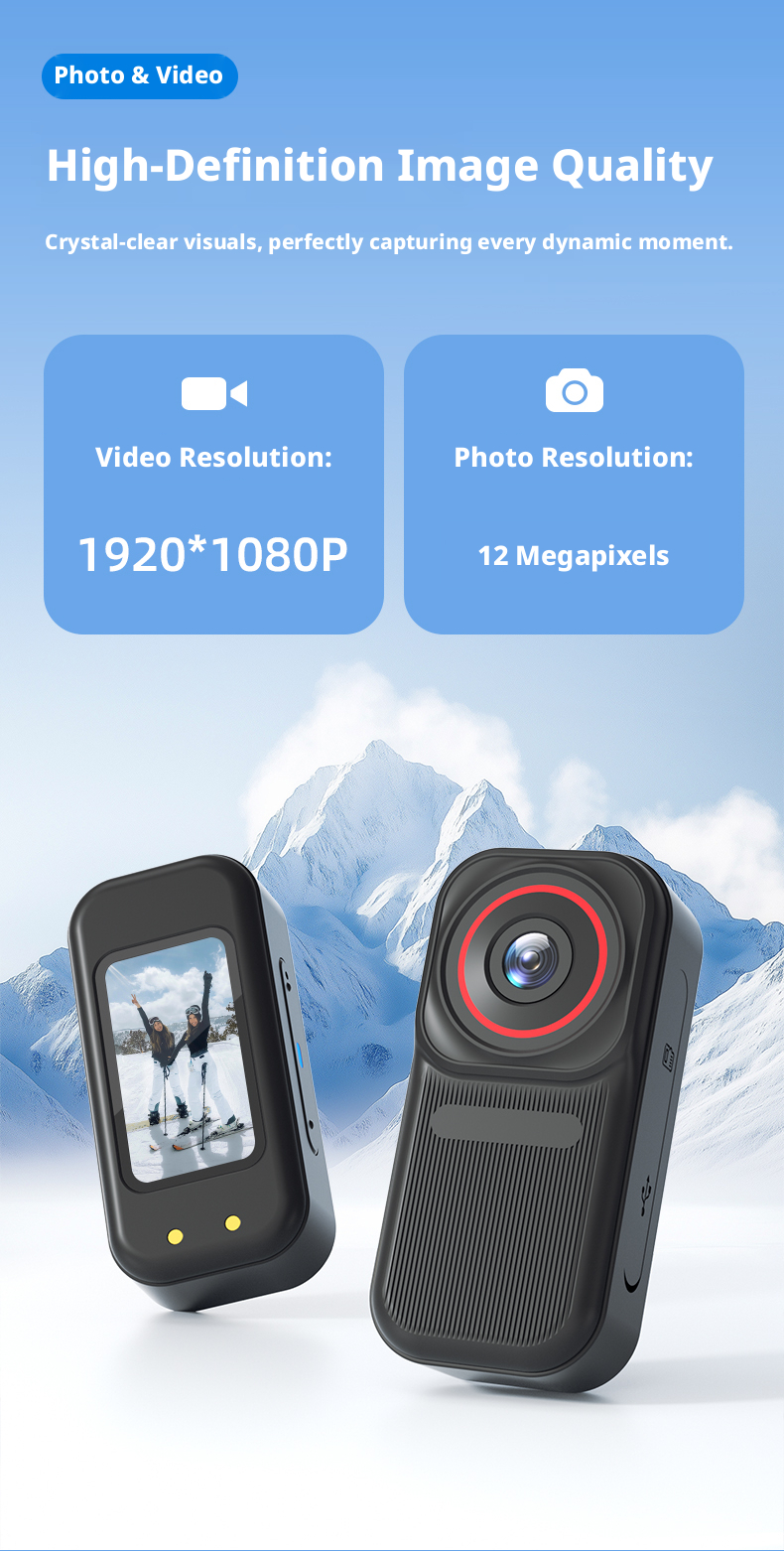 1080P Mini Portable Action Camera Built-in Mic 170 Wide Angle 2.5 Hours Recording Lightweight 26g for Kids Pet Lovers Travel