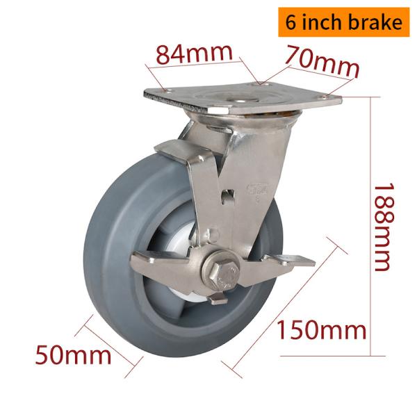 EDL 6 Inch Stainless Steel Heavy Duty Caster With Durable TPE Wheel Loading 350Kg S716P-55