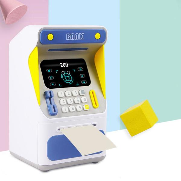 Quality kids educational financial customs atm password put credit cards piggy bank blue color mini electronic safe for sale