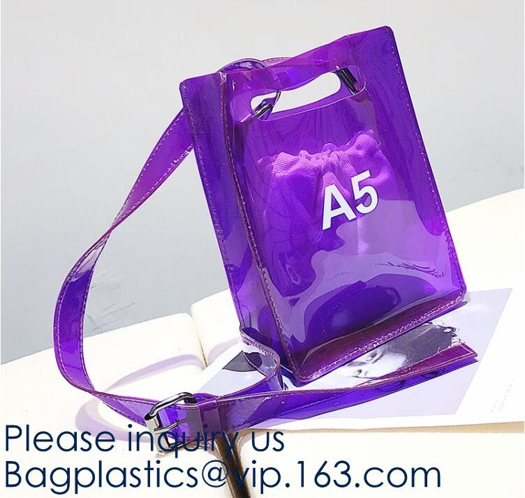 Transparent PVC Blanket Bag/Plastic Shopping Bag/Packaging Bag With Black Woven Trim And Webbing Handle, bagease, packag