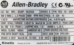 ALLEN-BRADLEY MPL-B320P-MJ24AA MP-Series MPL 480V AC Rotary Servo Motor