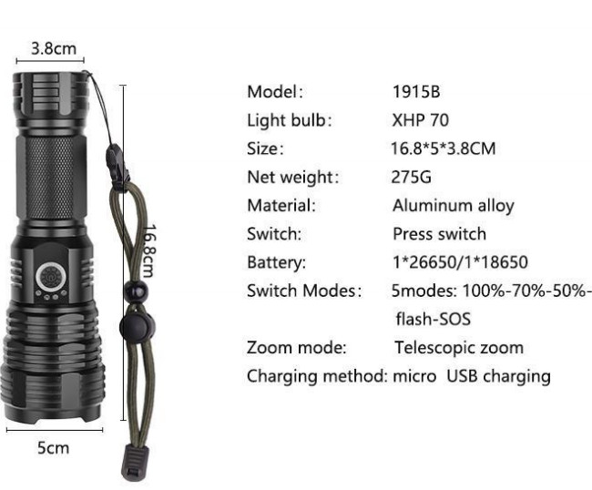 High Powered LED Torch Flashlight With 1500 Lumens Super Bright
