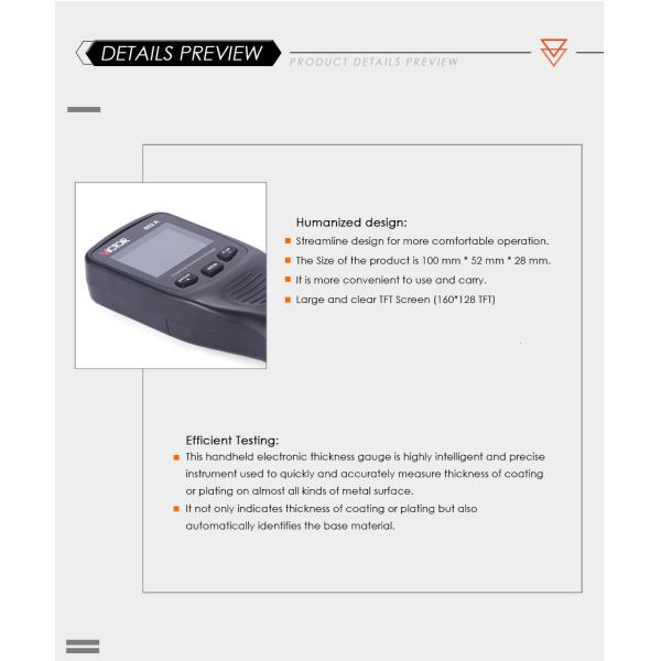 Electronic Thickness Gauge Measure Various Coating Or Plating Measuring Range: 0~1,250μm (0~50mils)