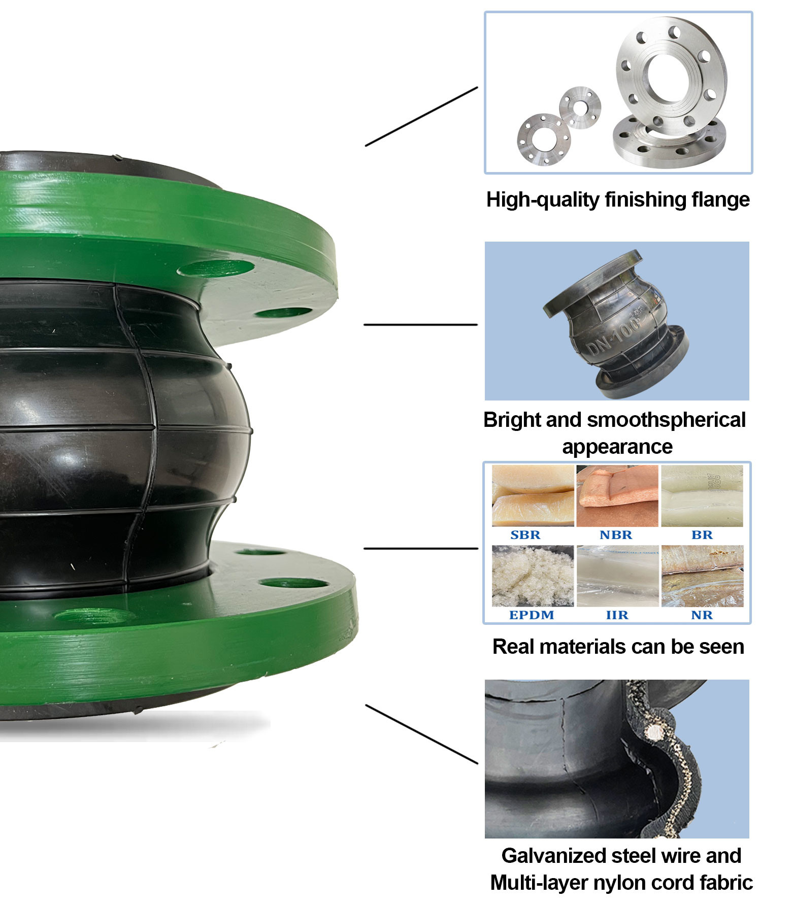 Flange Connection Single Sphere Flexible Rubber Joint With Good Noise Reduction Functionality
