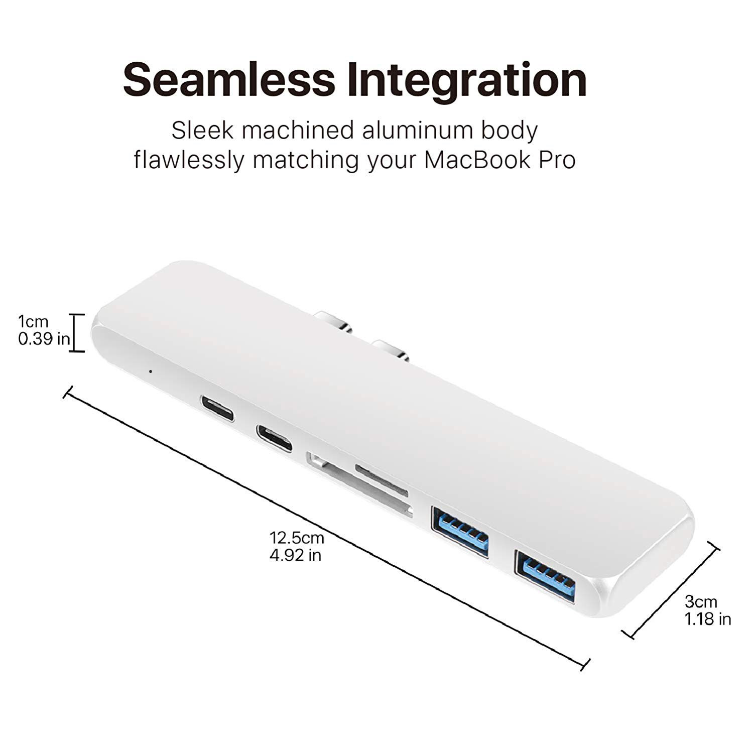 Best Type-C Duo Adapter 50Gbps MacBook Pro 2018 2017 2016 13" 15",USB-C 100W Power Delivery,USBC 5Gbps Data,4K