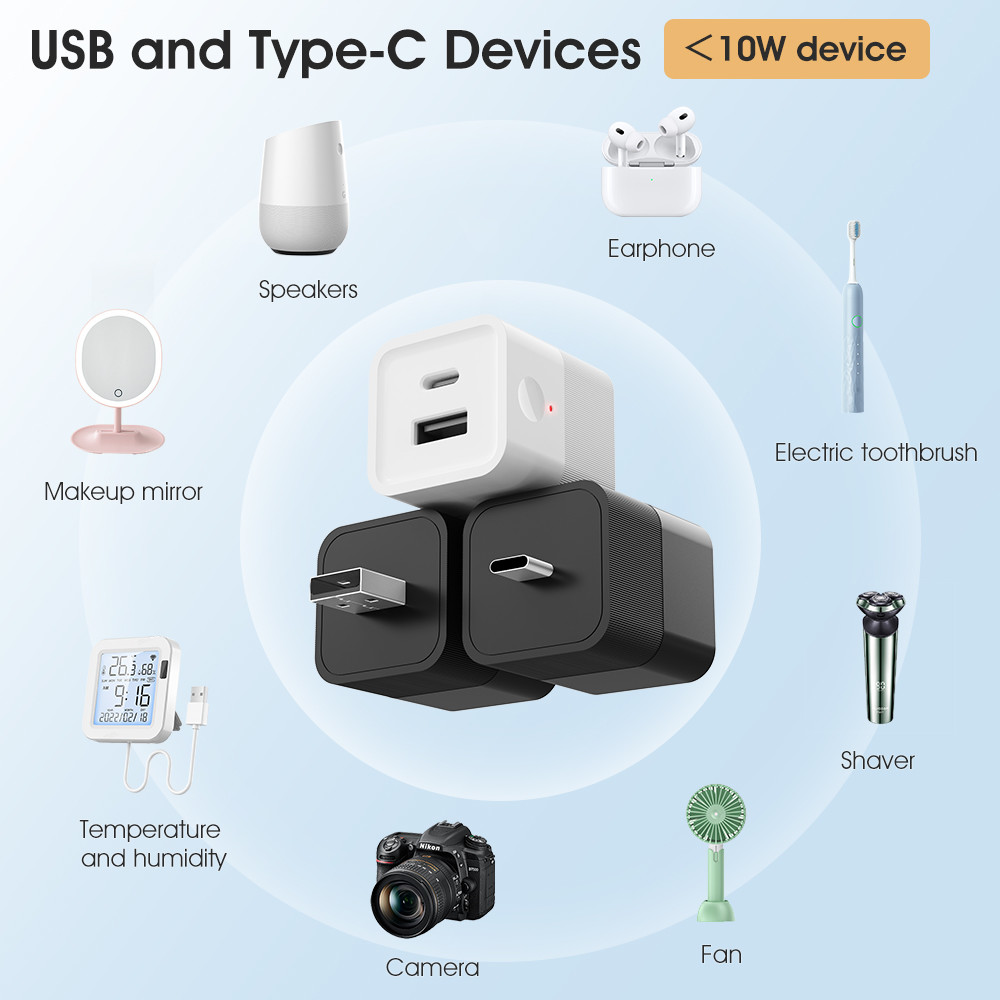 Tuya Mini Smart WiFi Power Adapter 5V Micro USB & Type-C Charger with APP Timing, Voice Control, Alexa Compatibility for Light Strips