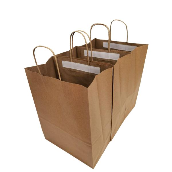 Self Sealed Kraft Paper Food Delivery Bags Brown Food Carry Out Bags For Restaurant