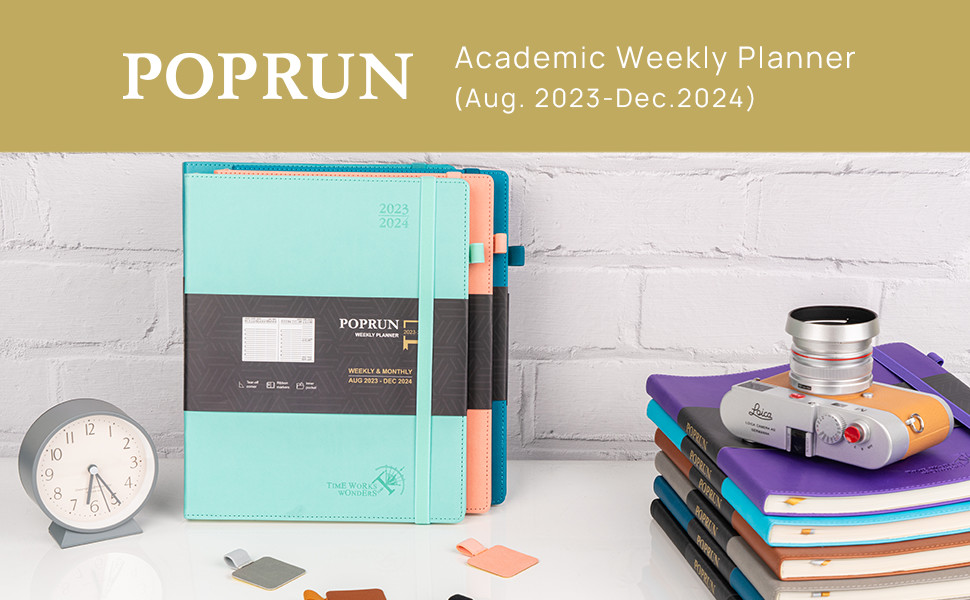 Large 8.5''X10.5'' Weekly Academic Planner Grey Color ‎Faux Leather Cover