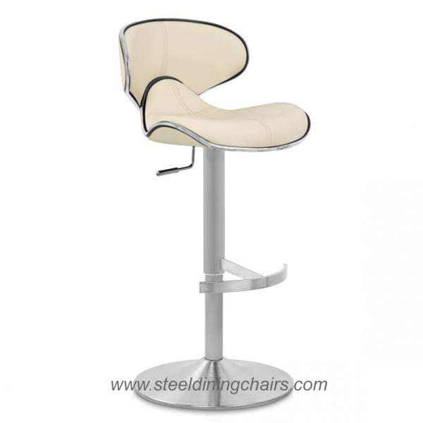 Brushed Steel 46CM 105CM Red Real Leather Bar Stools With Round Base