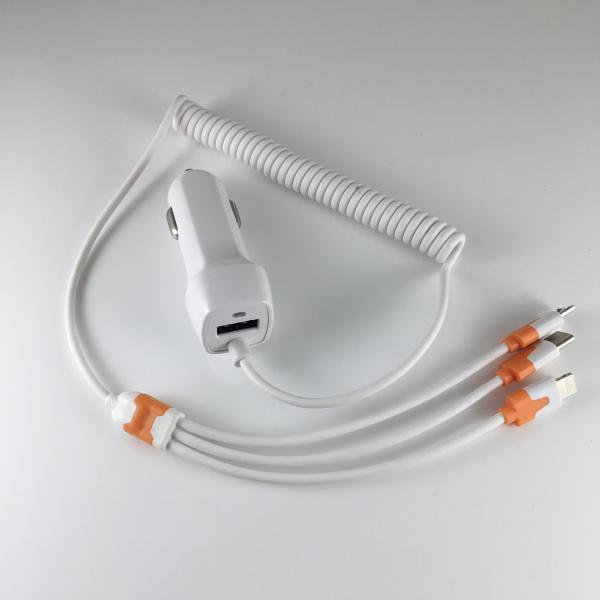 Micro+Lightning+Type-c 3-in- car charger USB cable one for three car phone charger
