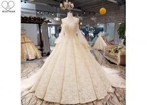 China Luxury Champagne Ladies Bridal Gown , Tulle Lantern Long Sleeve Bridal Dresses wholesale