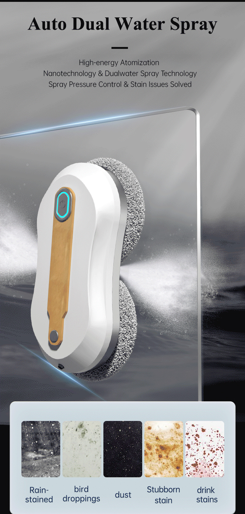 68mm Intelligent Window Cleaning Robot 70dB Mobile APP High Rise Window Cleaning Robot