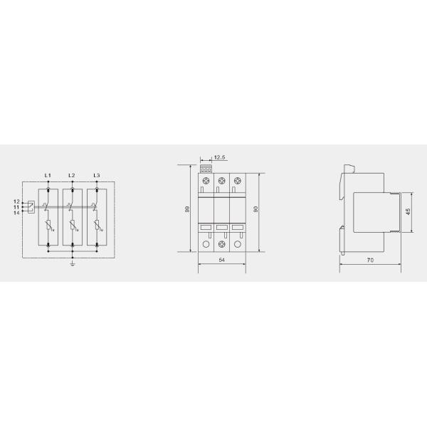 Type 2 Three Phase 3 Poles Class II Surge Arrester 40kA 320V Lighting Protection