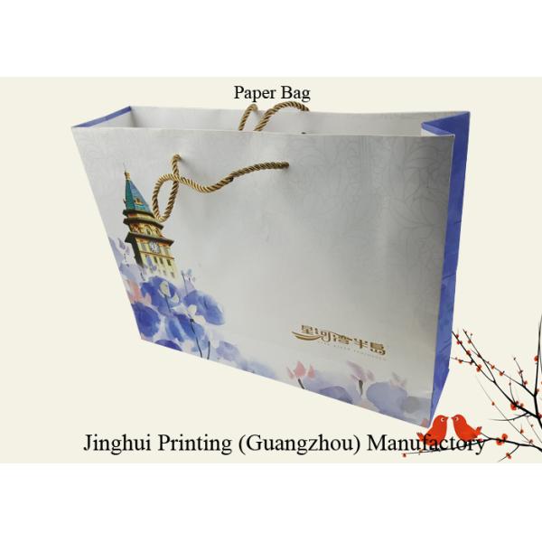 Gift Packaging Paper Bags Customized Size Cardboard Material CMYK Color Printing with Gold Color Rope Handle