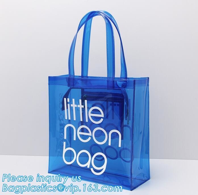 handle colorfull bag pvc zipper bag, Custom PVC Loop Handle Image Printed Plastic Shopping Bag, PVC handle plastic bags