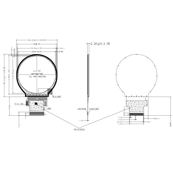 1000 Nits High Brightness TFT Display , 2.1 Inch Round TFT LCD 480x480 Dots Matrix SPI&RGB Interface