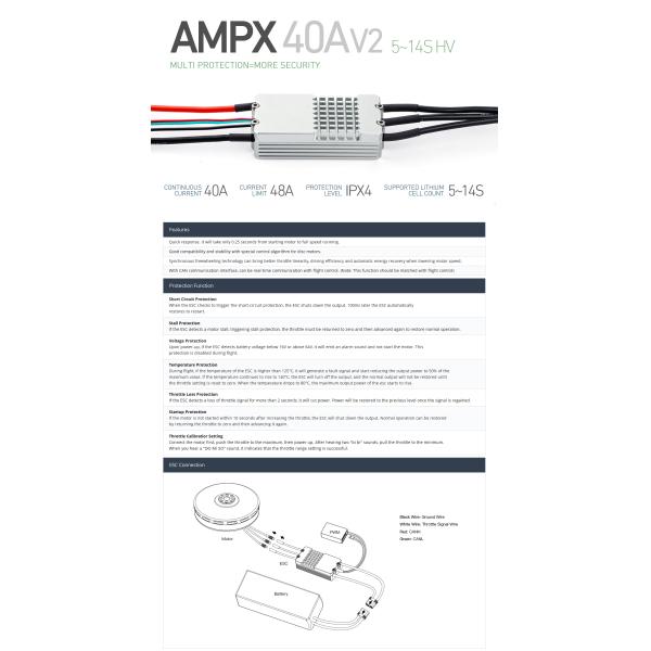 Versatile Drone Electronic Speed Controller Smart AMPX 40A (5-14S) Drone ESC W/Box
