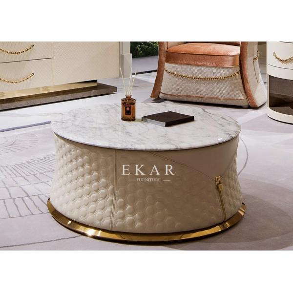 Black And White Leather Marble Top Round Coffee Table W002H2