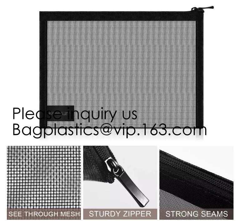Mesh Bags Makeup Bags Cosmetic Travel Organizer Bags Mesh Zipper Pouch Pencil Case,Assorted Piped Pouches, bagease pac