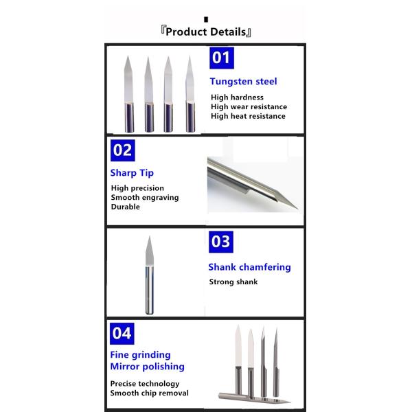 Solid 3.175mm 6mm Tungsten Carbide V Engraving Router Bit For Wood Acrylic Plastic PVC