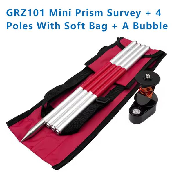 Quality New Mini 360 Degree Prism for SWISS TYPE Total Station Replace GRZ101 Mini Prism Survey + 4 Poles With Soft Bag + A Bubble for sale