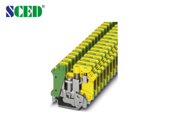 Quality 16mm2  Din Rail Terminal Blocks Width 10.2mm AWG 24 - 6 Ground Terminal Blocks Green and Yellow for sale