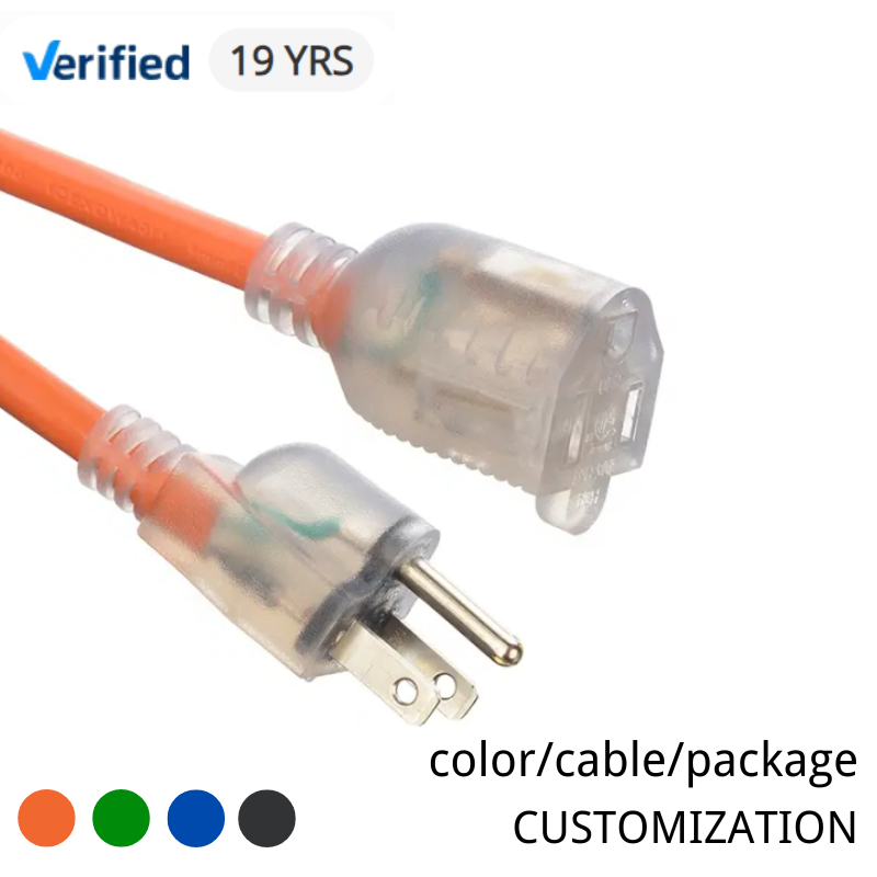 ETL 12/3 AWG Customized Pure Copper Extension Cord with Light for Yard Festival PVC Jacket Material and NEMA Female End Type