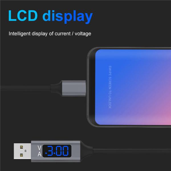 3.1A Nylon Braided USB Cable Fast Charging LED Display Soft USB C Cable
