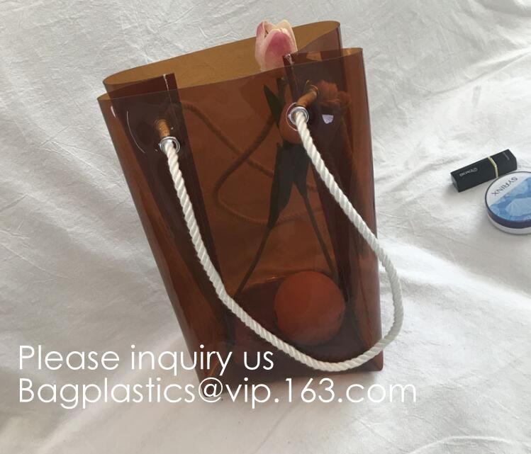 Transparent PVC Blanket Bag/Plastic Shopping Bag/Packaging Bag With Black Woven Trim And Webbing Handle, bagease, packag