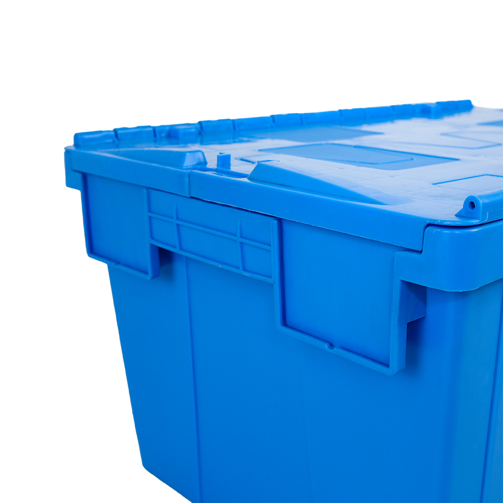 Reusable Attached Lid Container Nestable Logistic Moving PP Solid Box with Hinged Lid