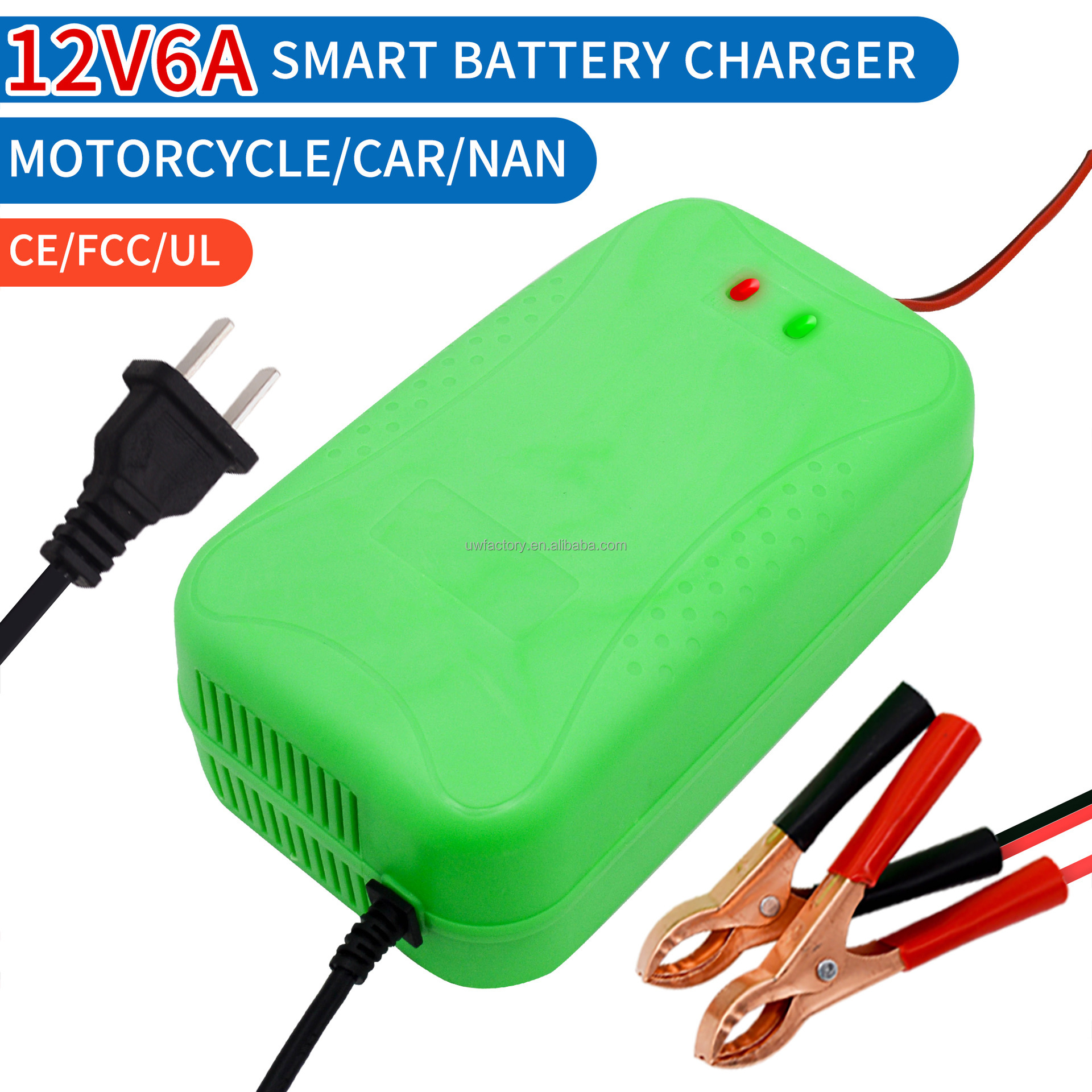 90% Charging Efficiency 125W Output Power Digital LCD Display 3-Stage Lead Acid Battery Charger 12V 6A for Car Auto