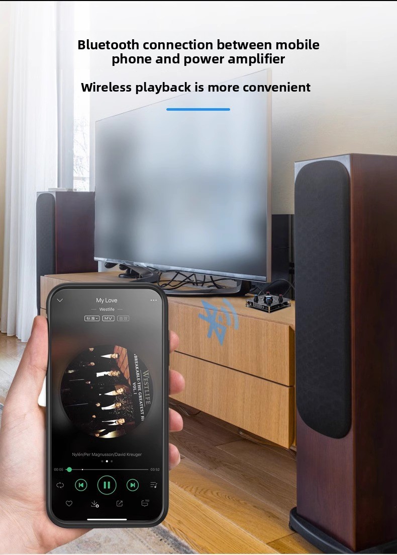 2.0 Channel High-Power 100W Wireless Karaoke Amplifier BT Lossless Decoding HDML ARC Optical Fiber Coaxial Electronics Stock