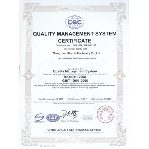 Zhengzhou Sincola Machinery Co., Ltd Certifications