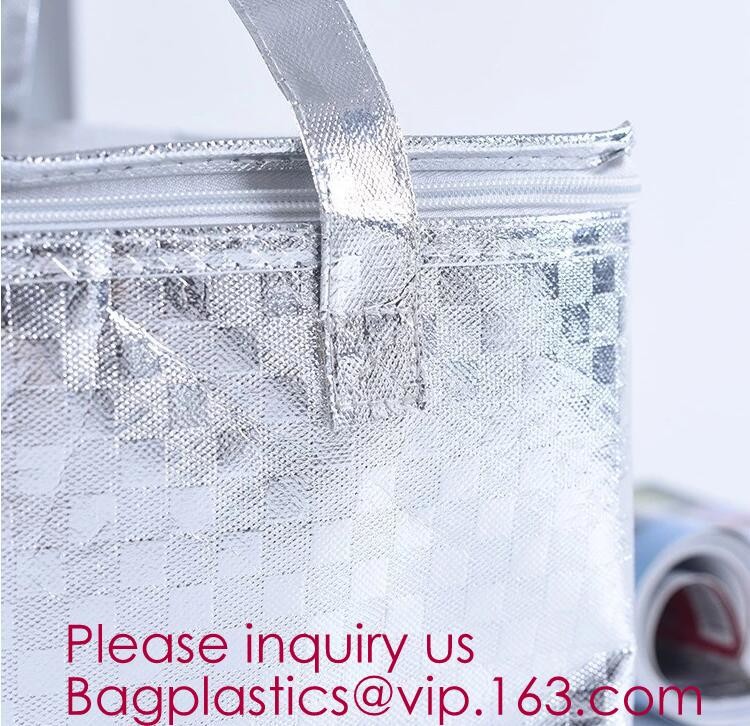 Custom Packing Aluminum Foil Zip-Lock Grocery Handle Thermal Insulation Cooler Bag For Outdoors,Promotional Insulated La