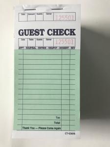 Fast selling single part Green color guest check docket books waitor pads CT-G3616 for restaurant