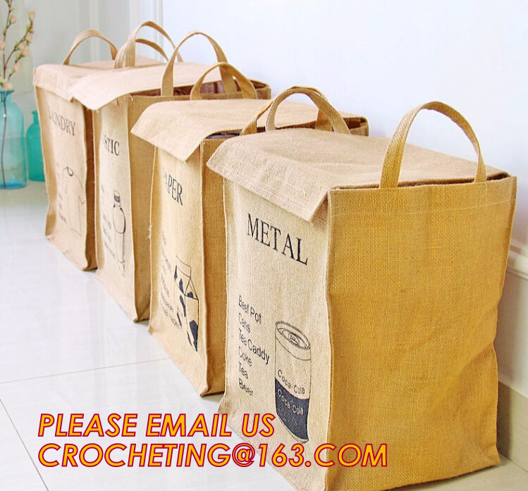 Fabric 3 sets Jute home organization storage basket/boxes stackable for household with cotton handle bagease package
