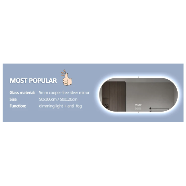 Dimmable LED Arched Bathroom Mirror Waterproof Ip44 Color Temperature Adjustable