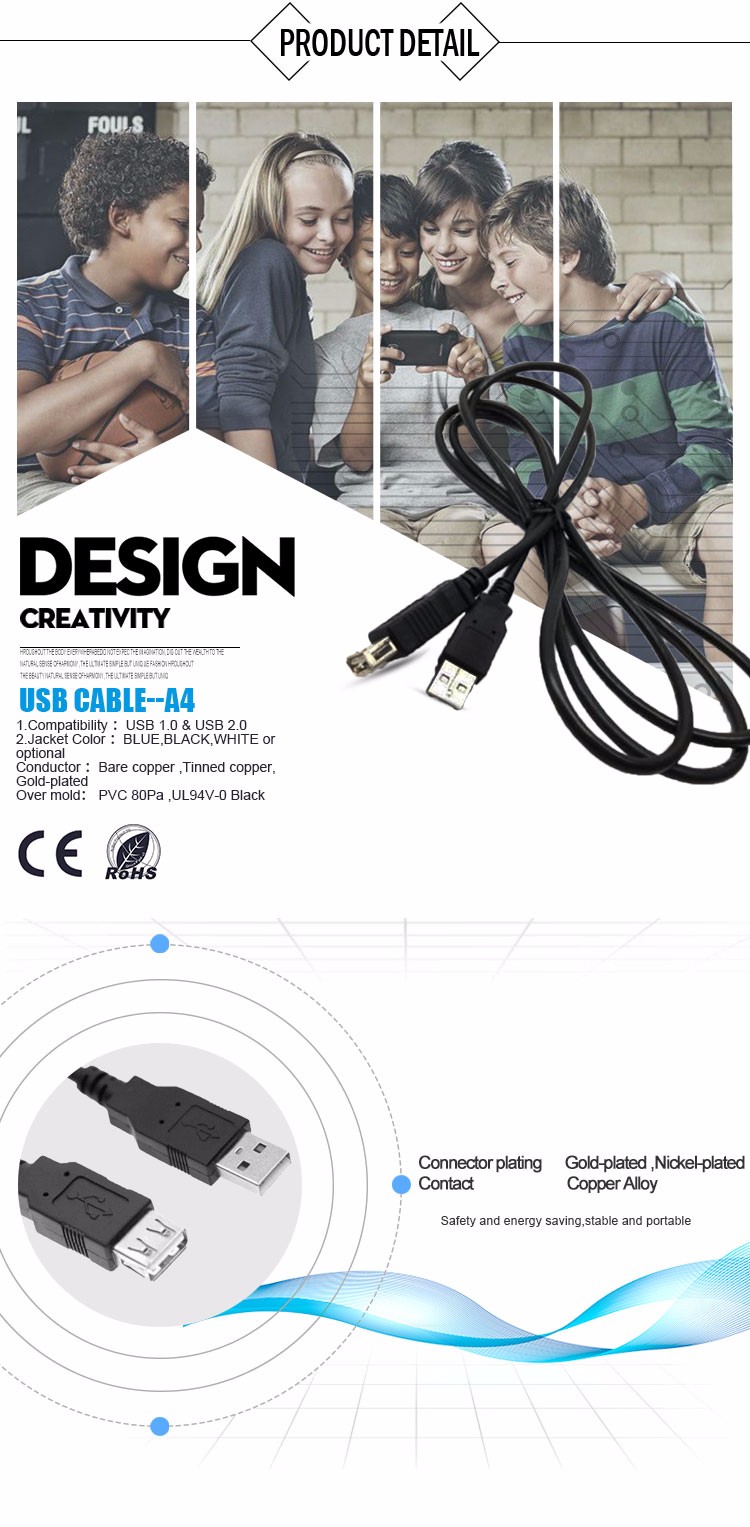 5m USB 2.0 High Speed USB Data Cable Male Plug To Female Socket Tinned Copper