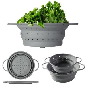 China Silicone Collapsible Colander Set Food Strainer And 9 Inch Mixing Bowl 2Pcs Fruits Vegetables Pasta Strainer BPA Free wholesale