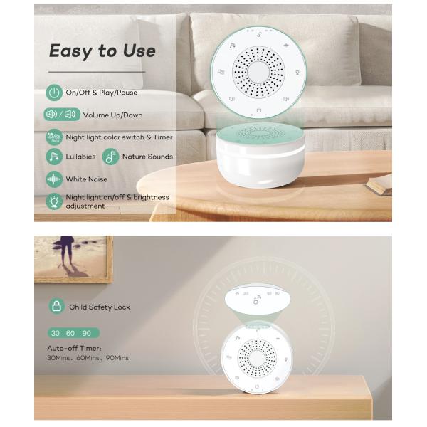 Portable White Noise Machine with Night Light 30 Sounds Rechargeable