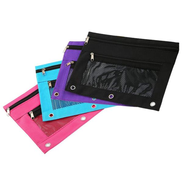 3-Ring Binder Pencil Pouch Stationery Bags Zipper Pencil Bag with PVC Mesh Window