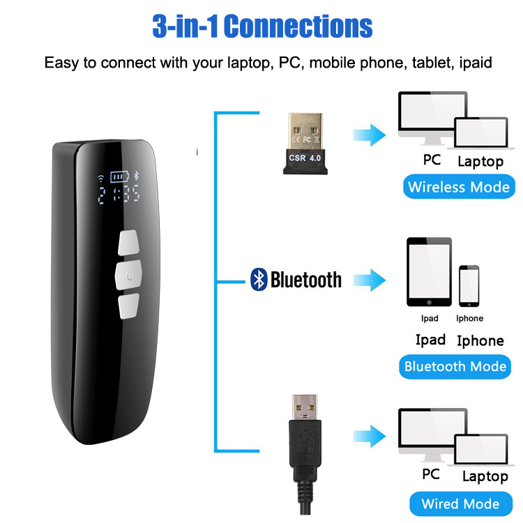 Small CCD Barcode Scanner 1D Wireless Portable Reader With Blue Tooth