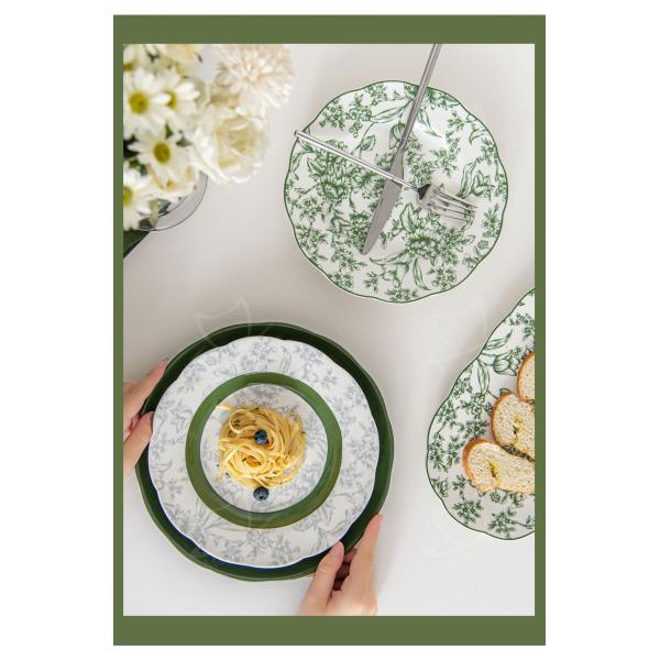 Kitchen Tabletop Under Glazed Technique Porcelain Tableware Set With Diatom Placemats