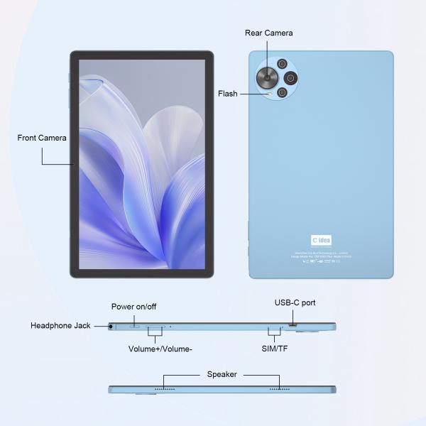 C Idea 10.5 Inch Android 14 Tablet 2k Screen Smart Tablet PC CM10500 Plus Blue