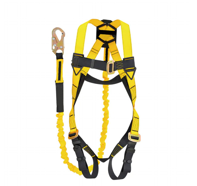 45mm Yellow Black Body Harness Safety ANSI Full Body Harness With Lanyard