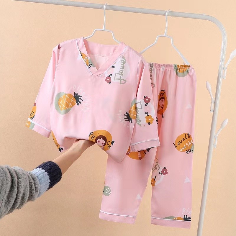 China Children's Summer Thin Cotton Homewear Silk Print 145-155cm on sale