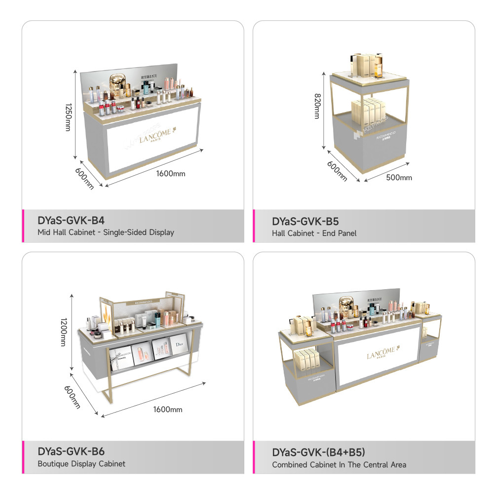 Cosmetic Retail Store Display Shelf Gray Wooden Facial Mask Back Cabinet For Trendy Shop Furniture And Beauty Store Interior Design