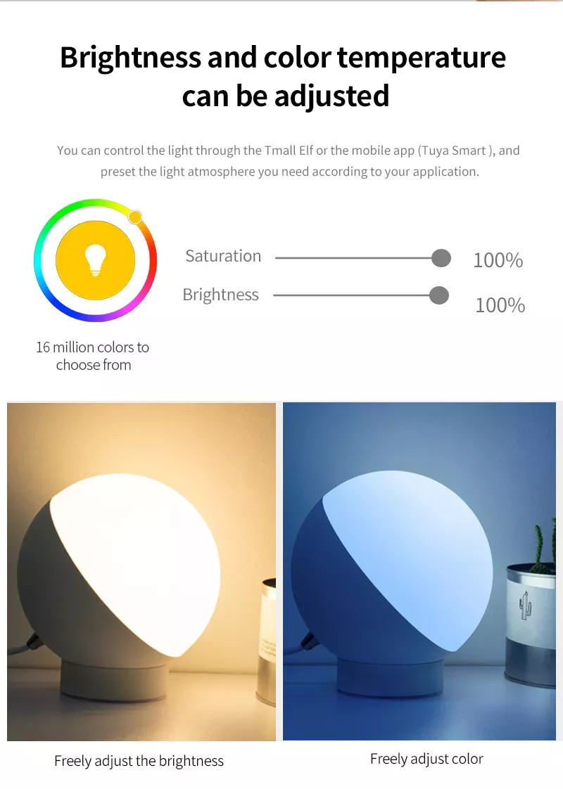 Tuya 12w Wifi Smart Table Lamp Wireless Voice Control RGB Dimmable Lamp